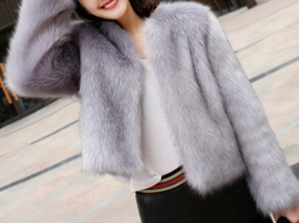 VIVIANNA Faux Fox Fur Short fur Long Sleeve Coat