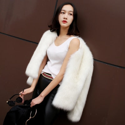 VIVIANNA Faux Fox Fur Short fur Long Sleeve Coat