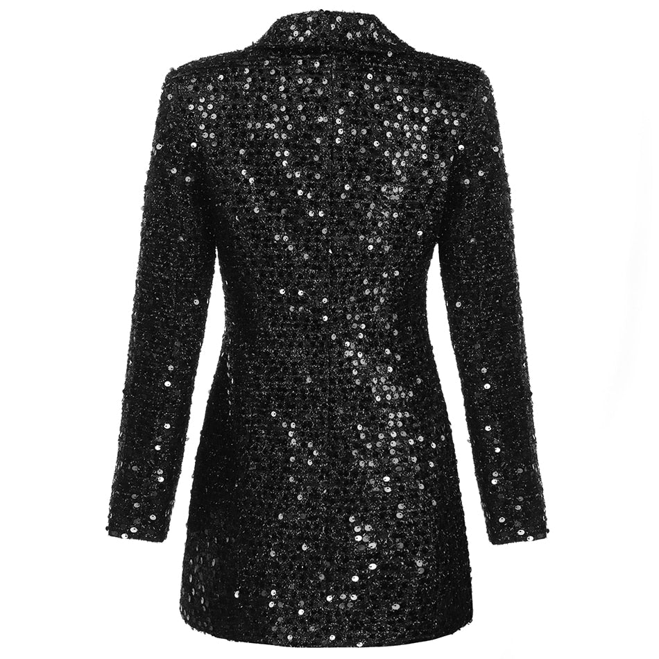 Shawl Collar Glitter Double Breasted Blazer Dress