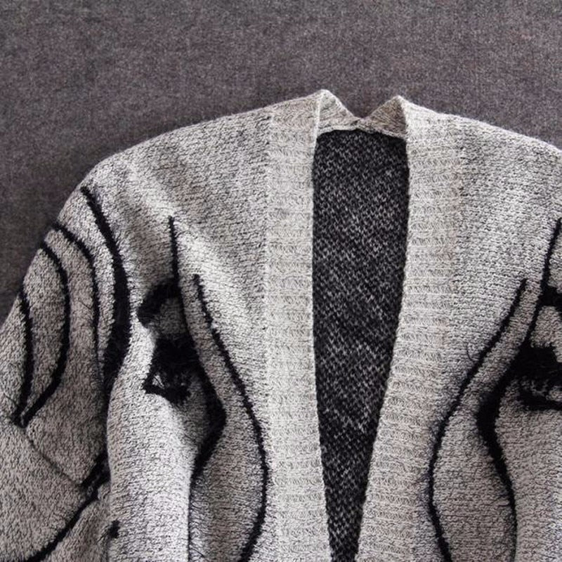 VIVIANNA Batwing Sleeve Knitted Long Sweater Trench Cardigan