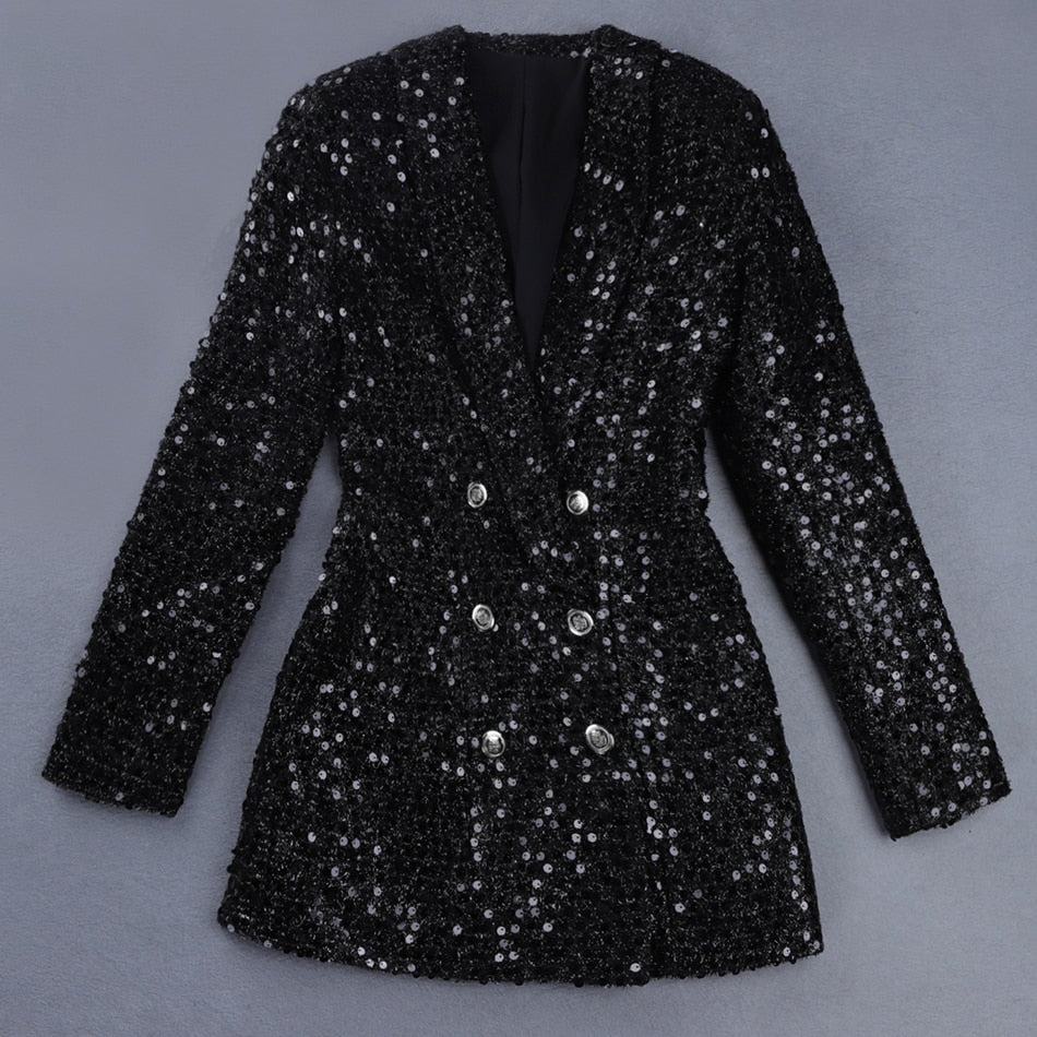 Shawl Collar Glitter Double Breasted Blazer Dress
