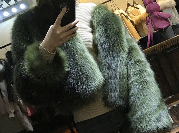 VIVIANNA Faux Fox Fur Short fur Long Sleeve Coat