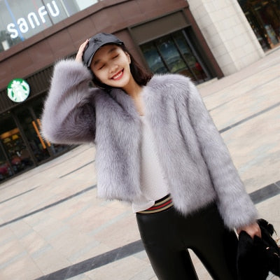 VIVIANNA Faux Fox Fur Short fur Long Sleeve Coat