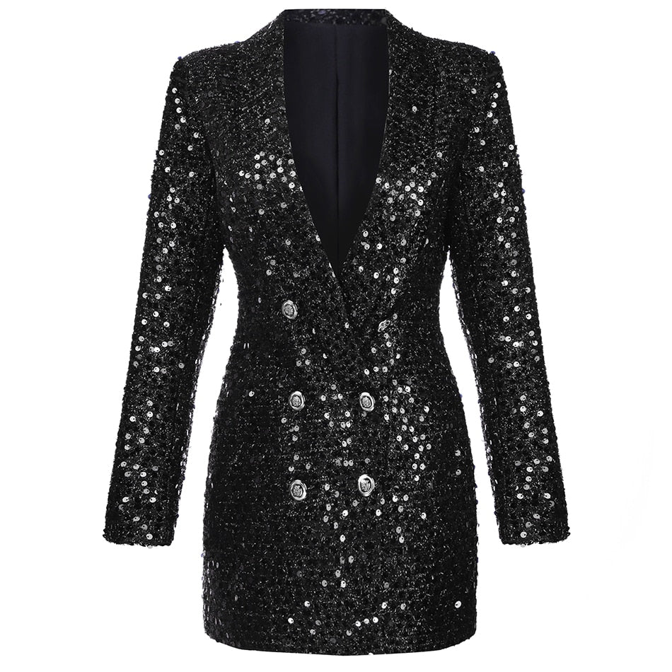 Shawl Collar Glitter Double Breasted Blazer Dress