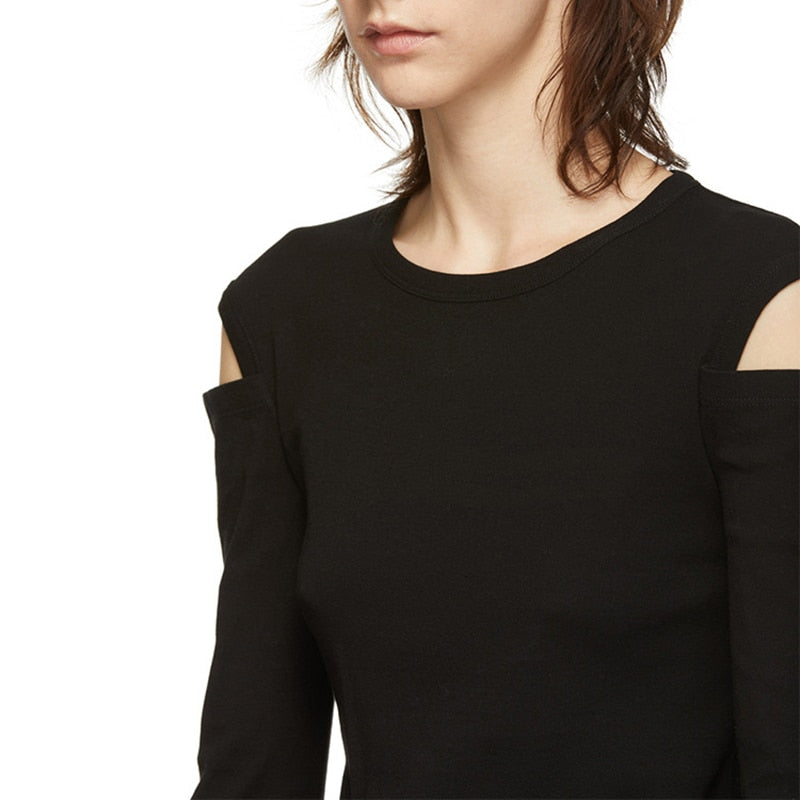 Hollow Out Off Shoulder Long Sleeve T Shirt