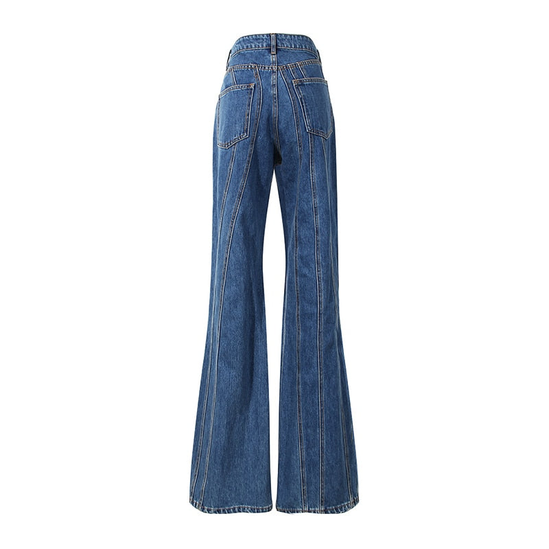 VIVIANNA High Waist Irregular Striped Denim Pants