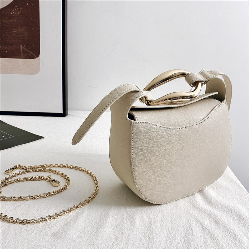 Apple Shape Genuine Leather Chains Crossbody Bag