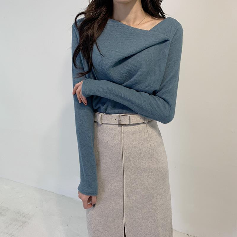 Irregular Collar Double-sided Velvet Long Sleeve Pullover Top