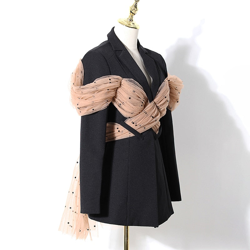 VIVIANNA Patchwork Dot Mesh Backless Blazers