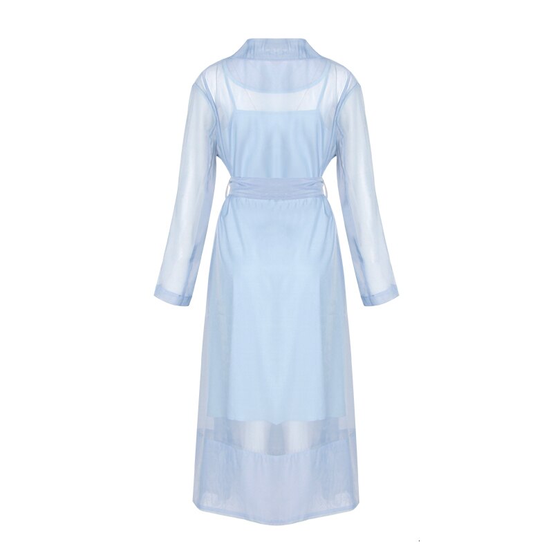 Voile Lace up with Feather Pockets Windbreaker Dress