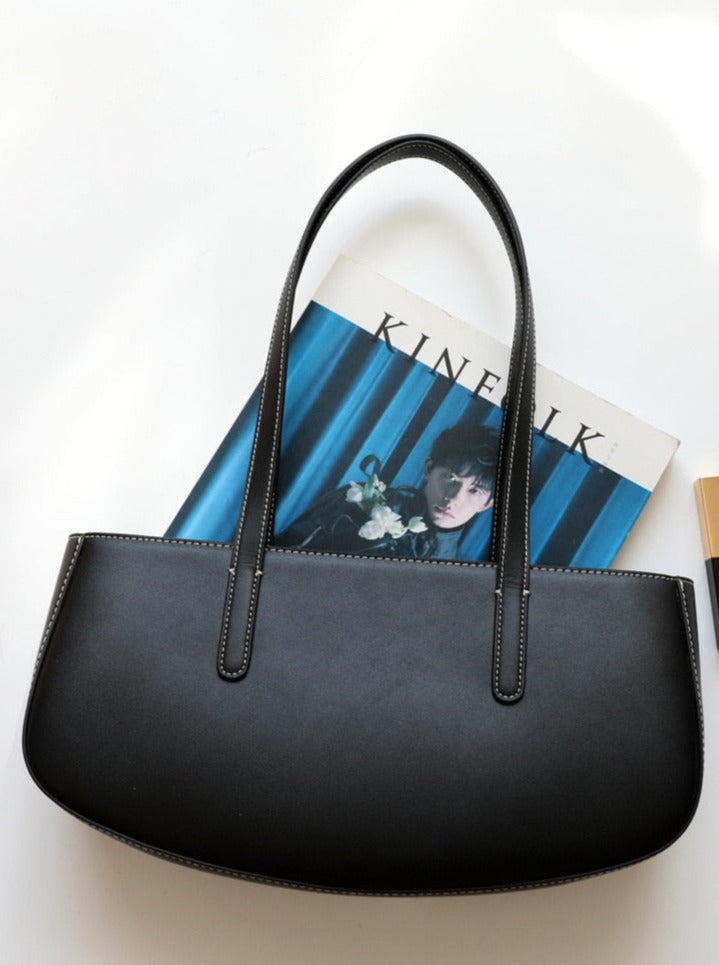 V-R  Shape Genuine Leather Shoulder Bag