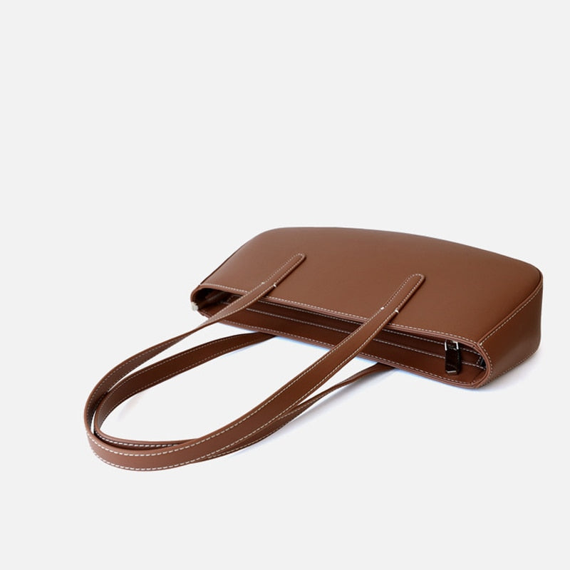 V-R  Shape Genuine Leather Shoulder Bag