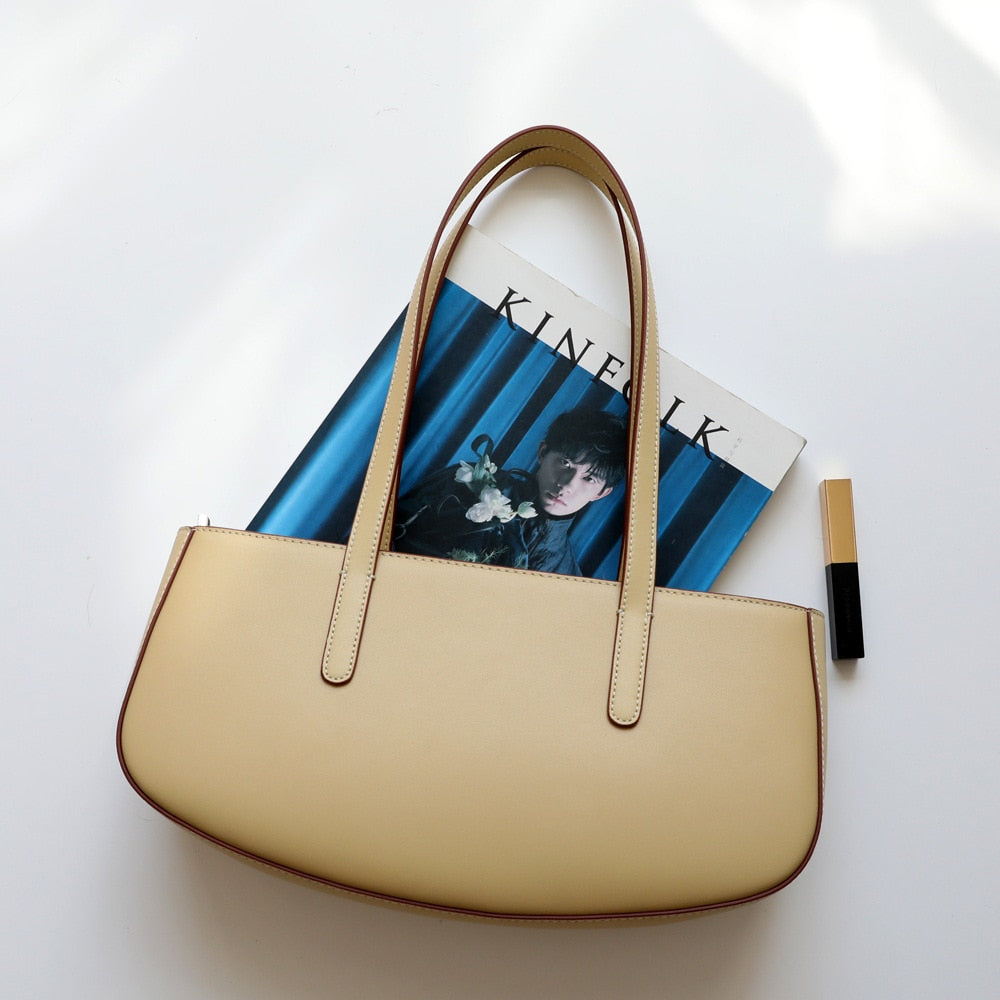 V-R  Shape Genuine Leather Shoulder Bag
