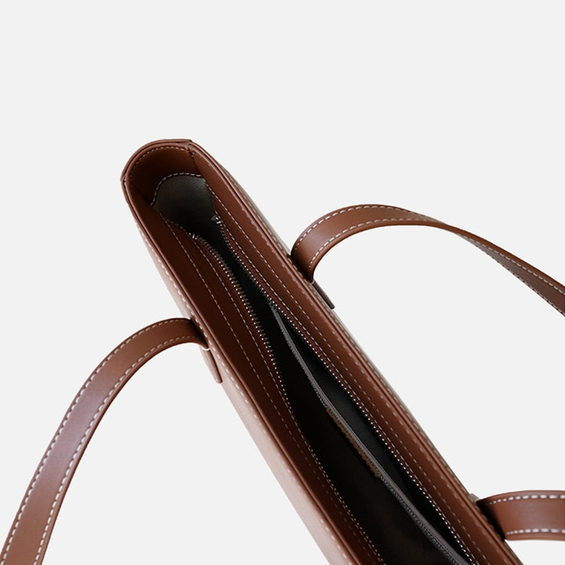 V-R  Shape Genuine Leather Shoulder Bag
