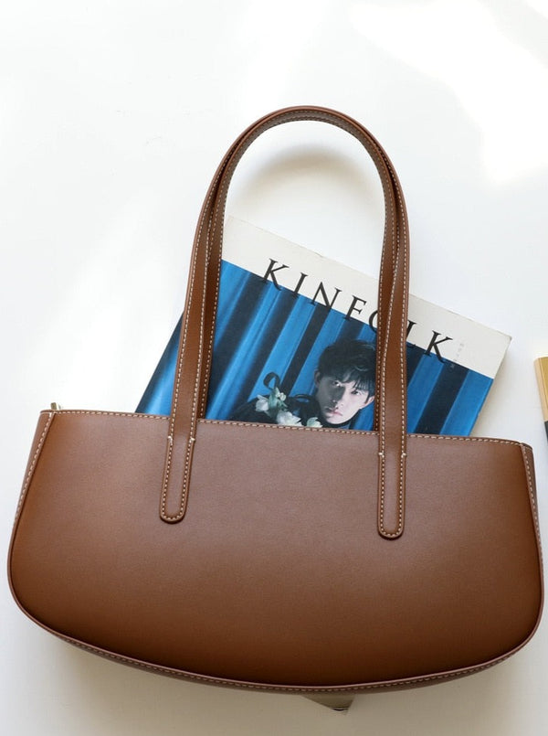 V-R  Shape Genuine Leather Shoulder Bag