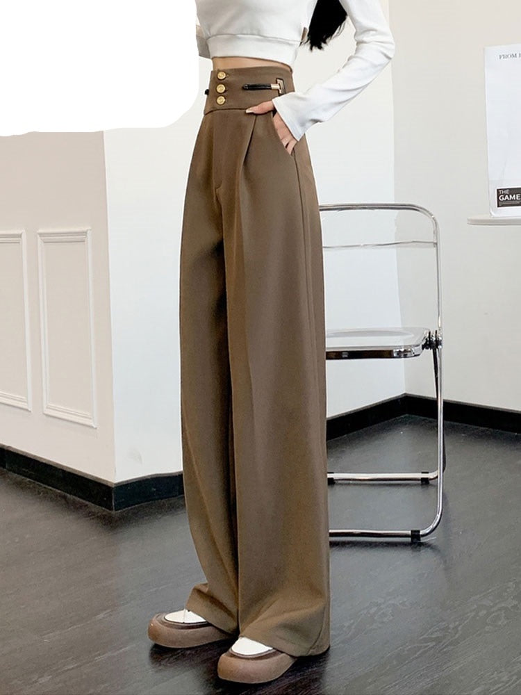 Buckle High Waist Wide Leg Pants