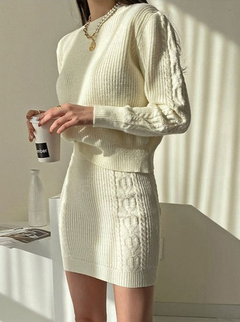 Knitted Sweater Hip Skirt Two-Piece Set