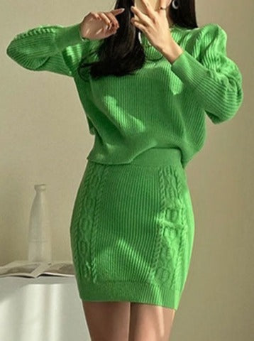 Knitted Sweater Hip Skirt Two-Piece Set