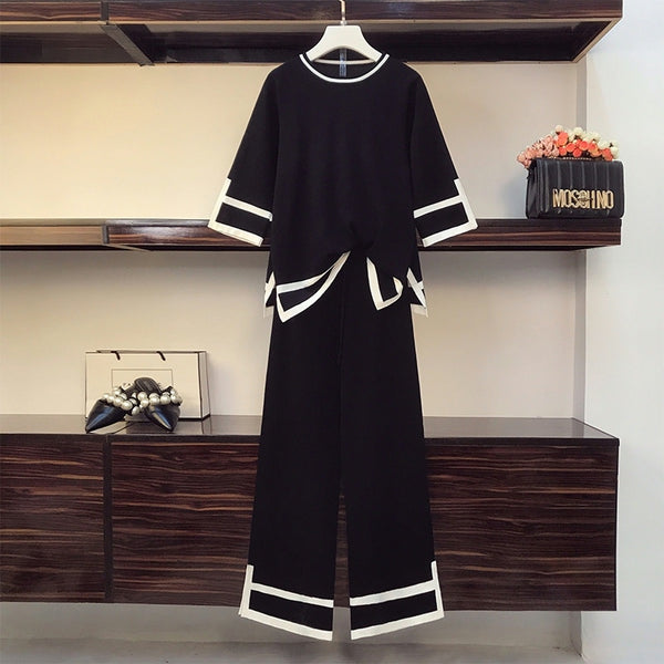 Knitted Split Wide Leg Pants Two-Piece Suit
