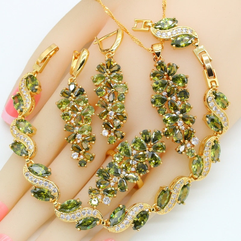 Green Peridot Gold Plated Jewelry Sets
