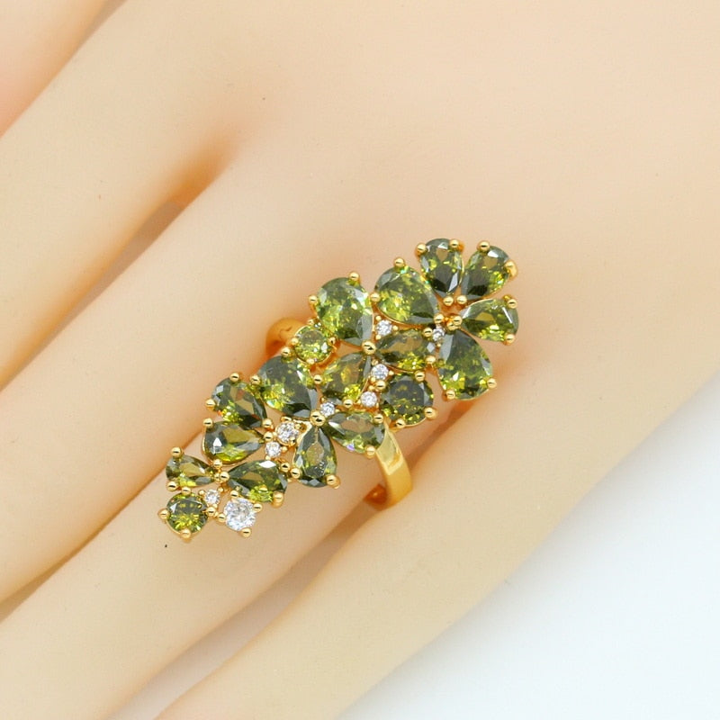 Green Peridot Gold Plated Jewelry Sets