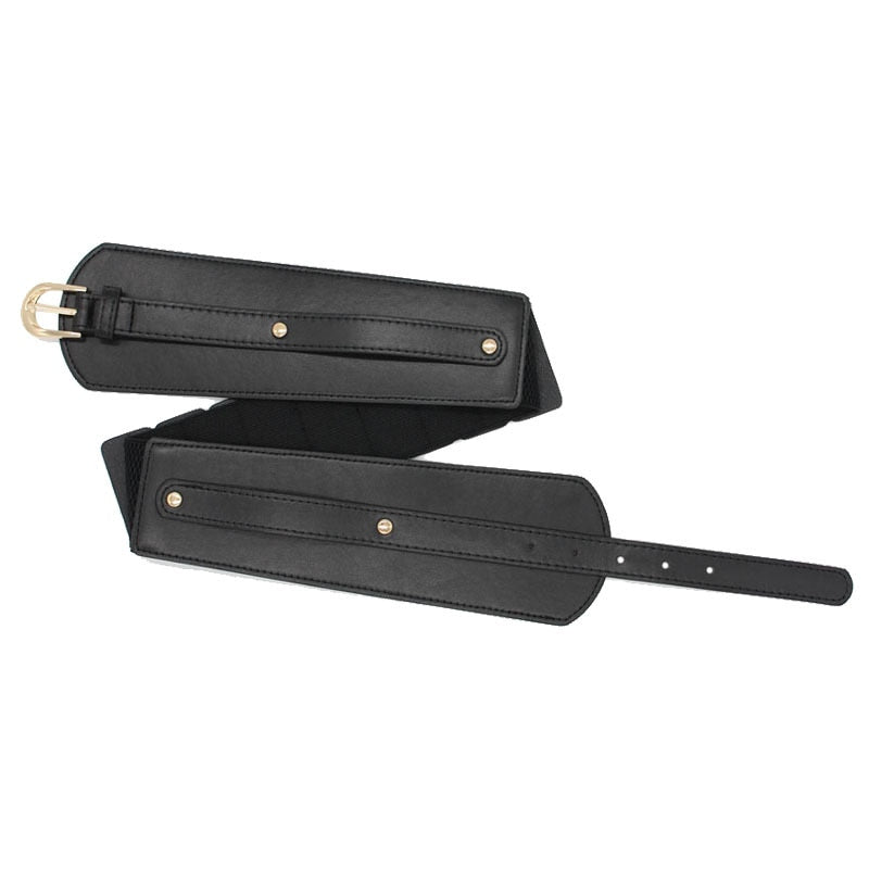 Luxury Ladies Wide Belt Elastic Vintage Buckle Leather Wide Belt