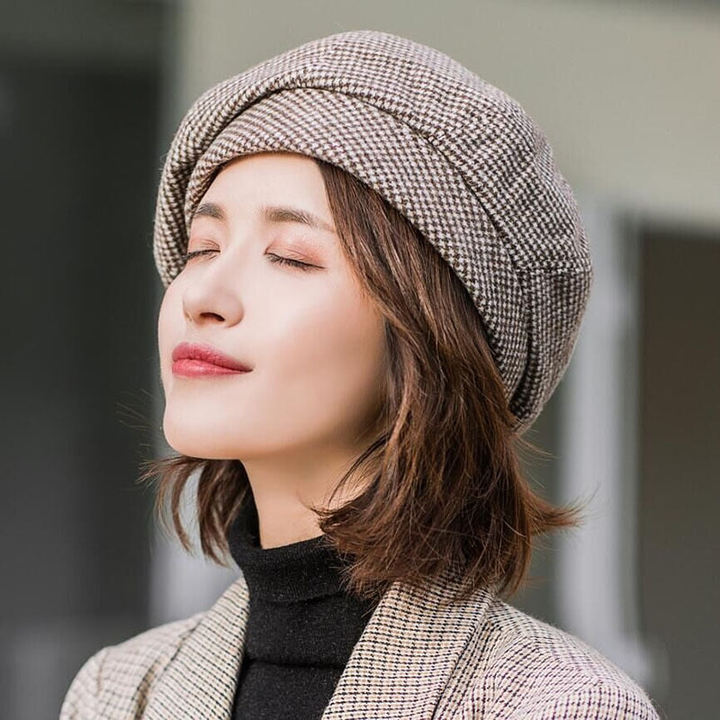 Plaid Vintage Octagonal Wool Hat