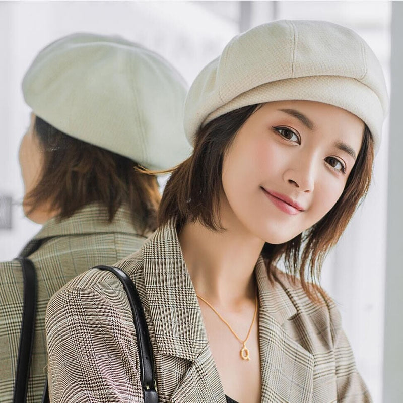 Plaid Vintage Octagonal Wool Hat