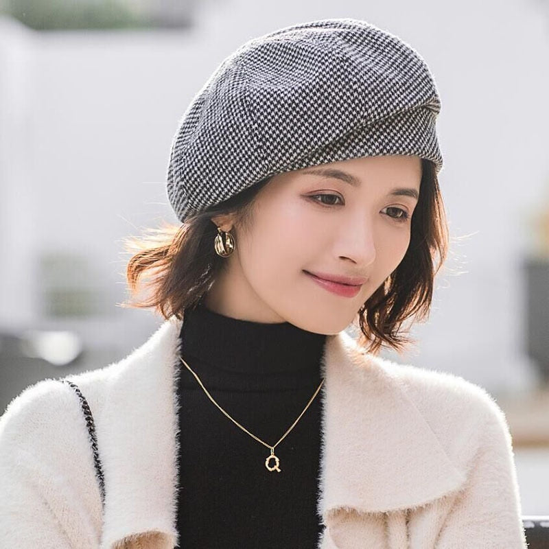 Plaid Vintage Octagonal Wool Hat
