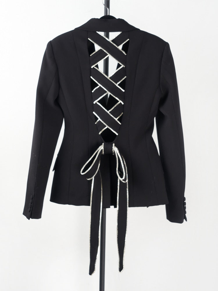 VIVIANNA Back Bow Tie Lace Cut Out Blazer