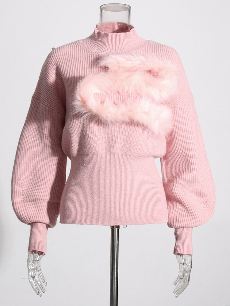 VIVIANNA Patchwork Feather Knitting Sweater