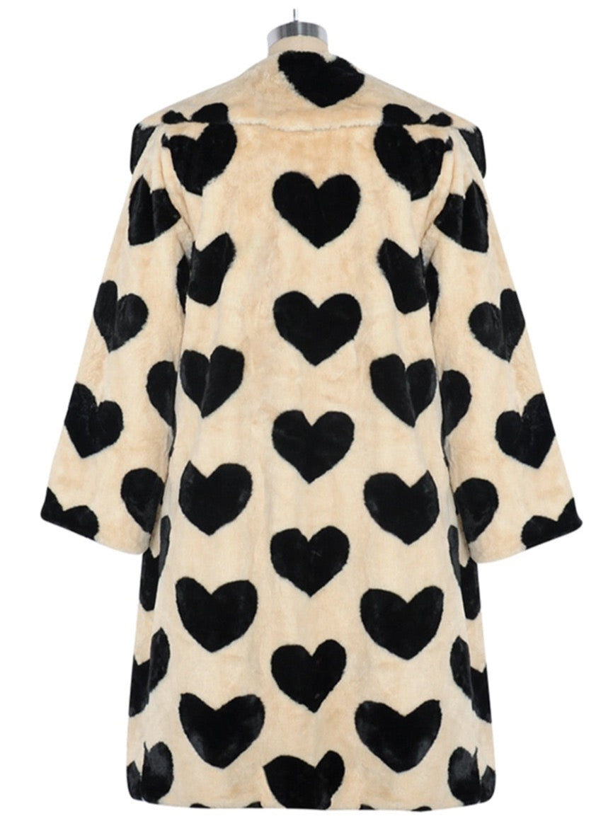 Warm Faux Fur Coat Love Pattern Women Long Coat