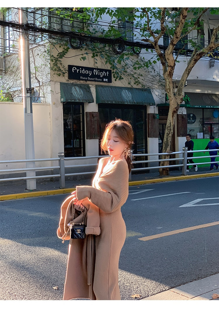 Off Shoulder Long Knitting Sweater Dress