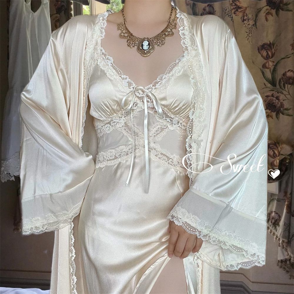 Sweet Angel Dream Long Strap Split Patchwork Lace Dress