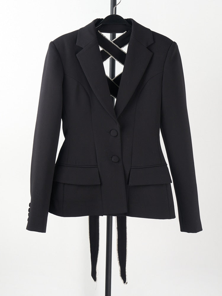 VIVIANNA Back Bow Tie Lace Cut Out Blazer