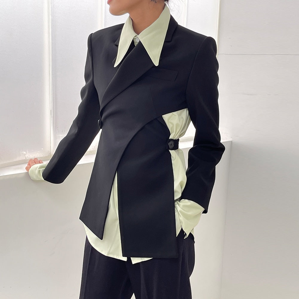 VIVIANNA Irregular Backless Hem Solid Blazers