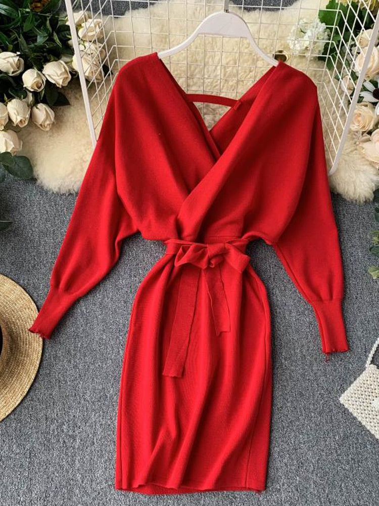 Knitted Sweater Long Batwing Sleeve