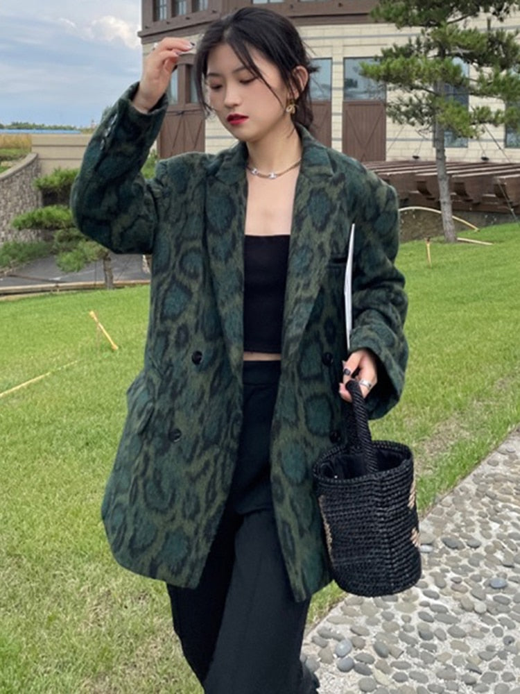 Green Leopard Graphic Blazer