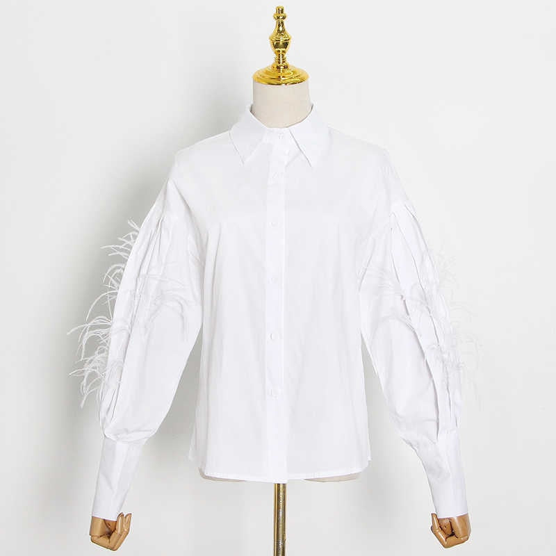 VIVID Lantern Sleeve Feather Blouse