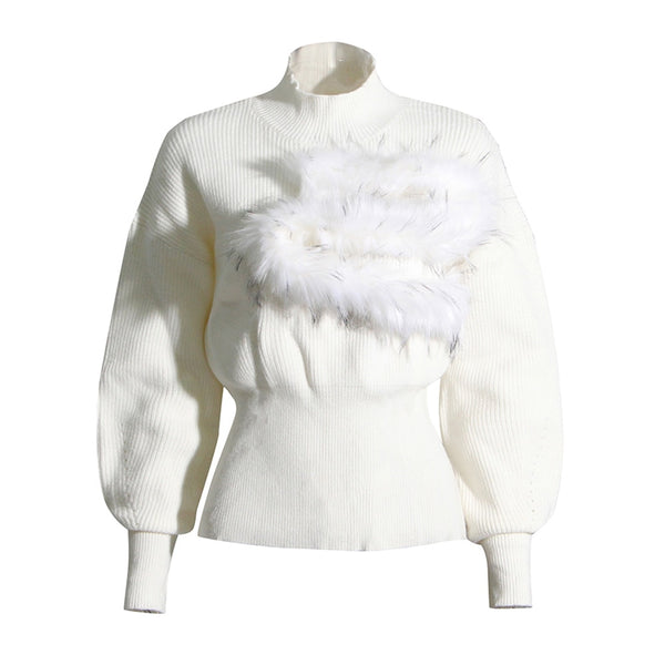 VIVIANNA Patchwork Feather Knitting Sweater