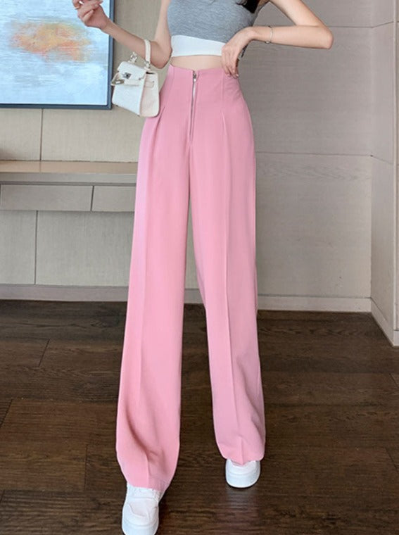 High-Waist Zipper Loose Drape Versatile Pants