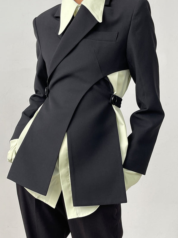 VIVIANNA Irregular Backless Hem Solid Blazers