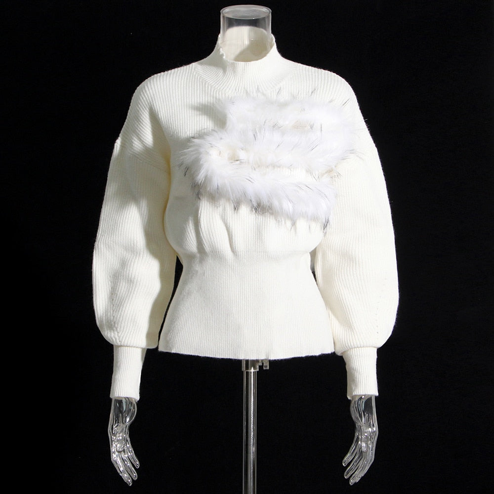 VIVIANNA Patchwork Feather Knitting Sweater