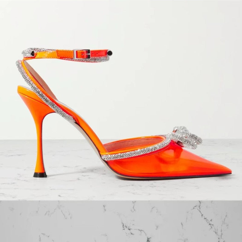 Glitter Crystal Ankle strap Rhinestones Bowknot heels
