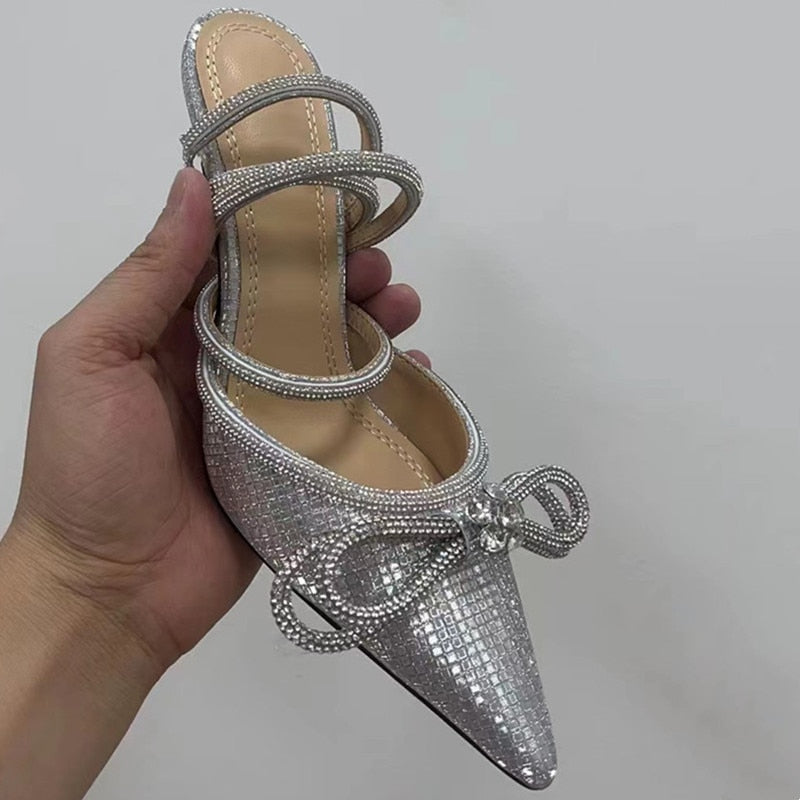 Glitter Crystal Ankle strap Rhinestones Bowknot heels
