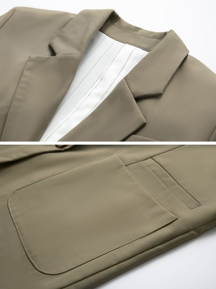 Color block Notched Collar Long Sleeve Single Breasted Blazers