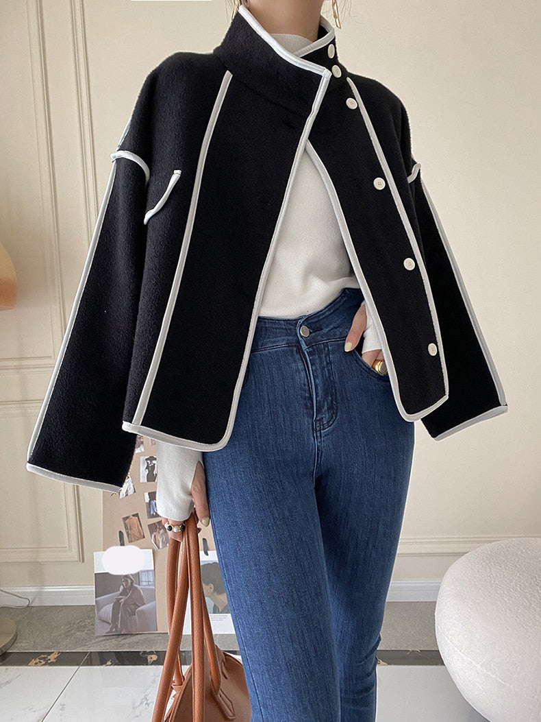Loose Stand Collar Full Sleeve Jacket