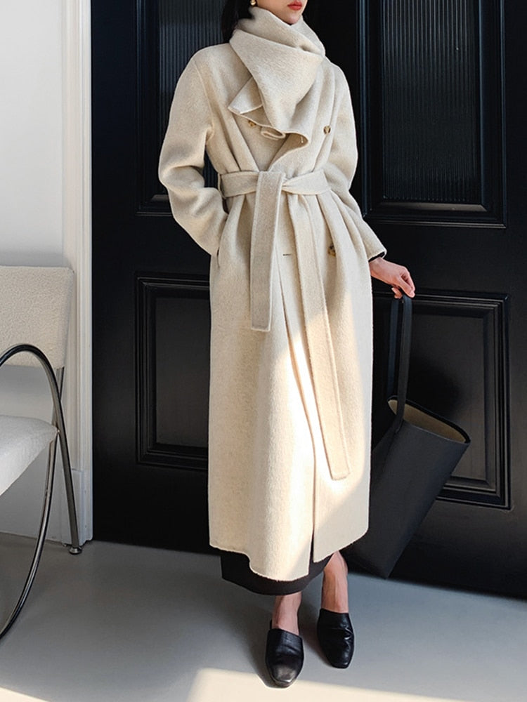 Double-sided Woolen Belt Shawl Scarf Collar Solid Color Coat