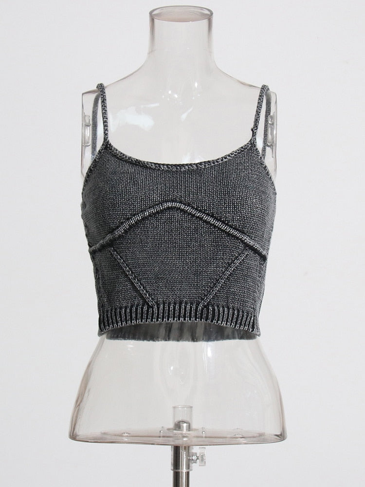 Denim Square Collar Knitting Top Set