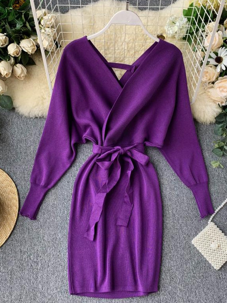 Knitted Sweater Long Batwing Sleeve